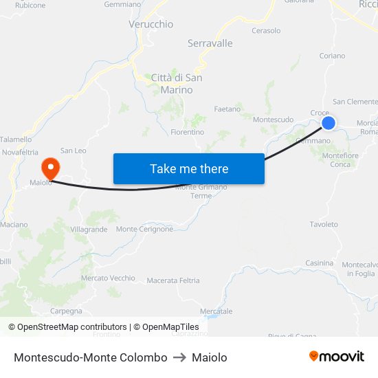 Montescudo-Monte Colombo to Maiolo map