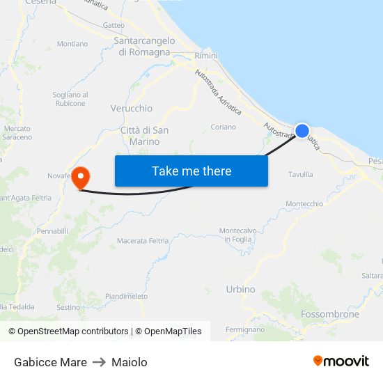 Gabicce Mare to Maiolo map