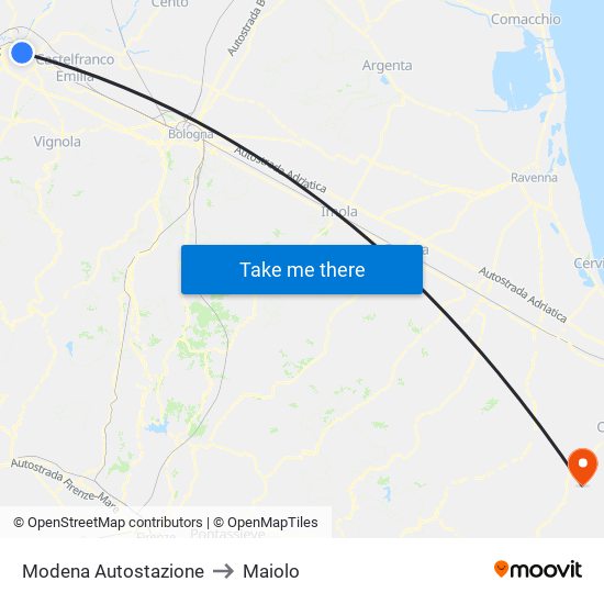 Modena  Autostazione to Maiolo map