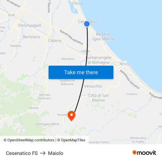Cesenatico FS to Maiolo map