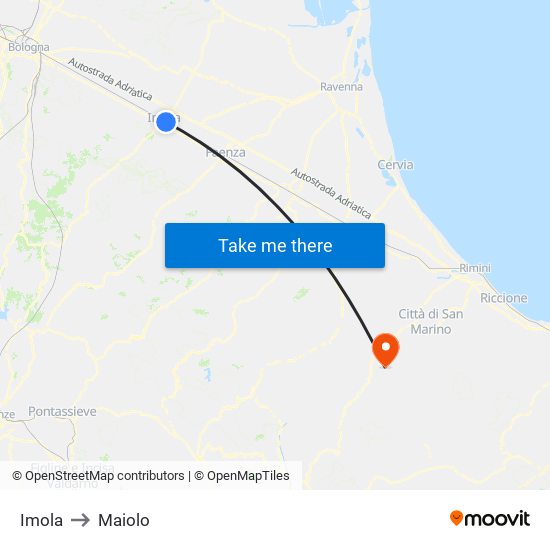 Imola to Maiolo map