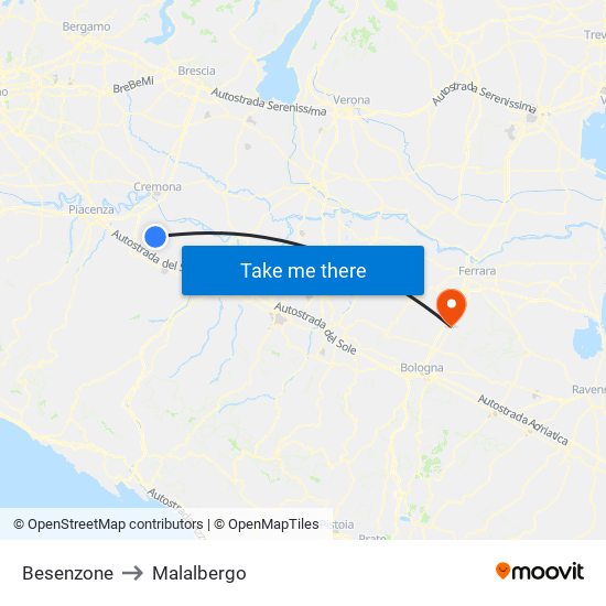 Besenzone to Malalbergo map