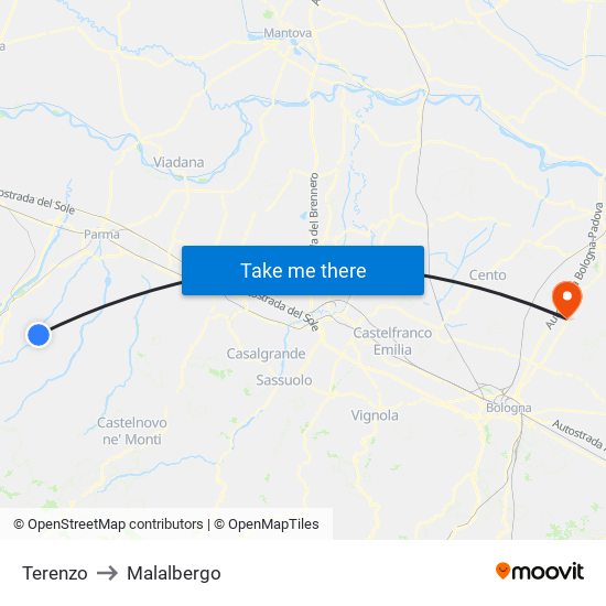 Terenzo to Malalbergo map