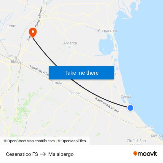 Cesenatico FS to Malalbergo map