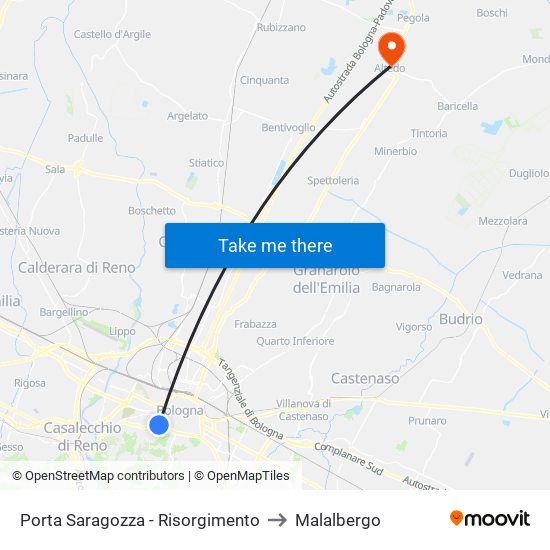 Porta Saragozza - Risorgimento to Malalbergo map