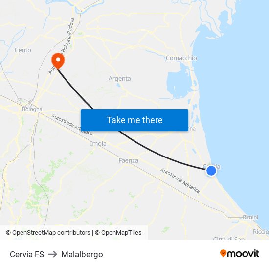 Cervia FS to Malalbergo map