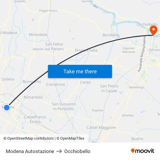 Modena  Autostazione to Occhiobello map