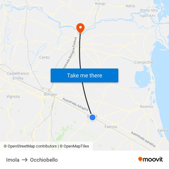 Imola to Occhiobello map