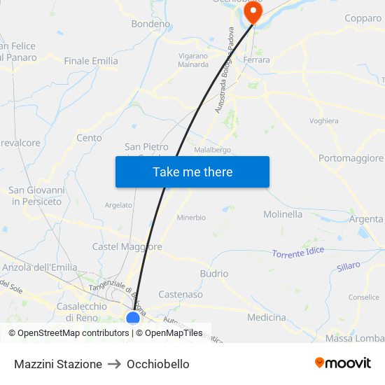 Mazzini Stazione to Occhiobello map