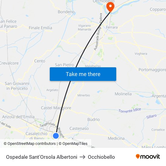 Ospedale Sant'Orsola Albertoni to Occhiobello map