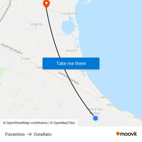 Fiorentino to Ostellato map