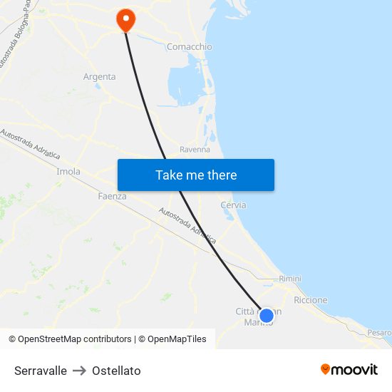 Serravalle to Ostellato map