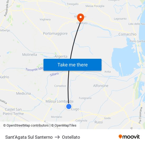 Sant'Agata Sul Santerno to Ostellato map