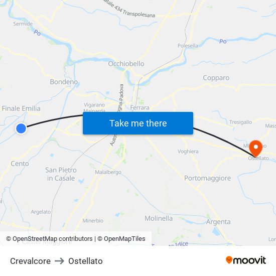Crevalcore to Ostellato map