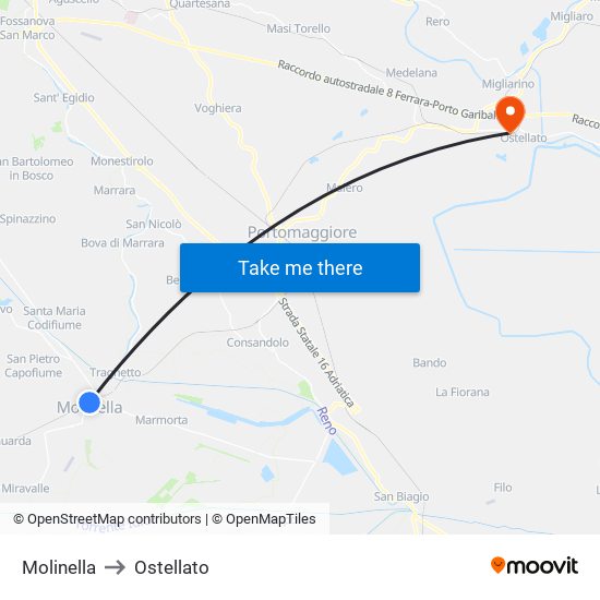 Molinella to Ostellato map