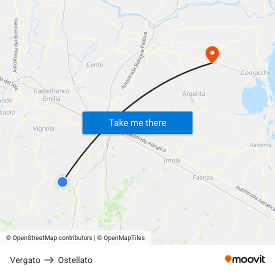 Vergato to Ostellato map