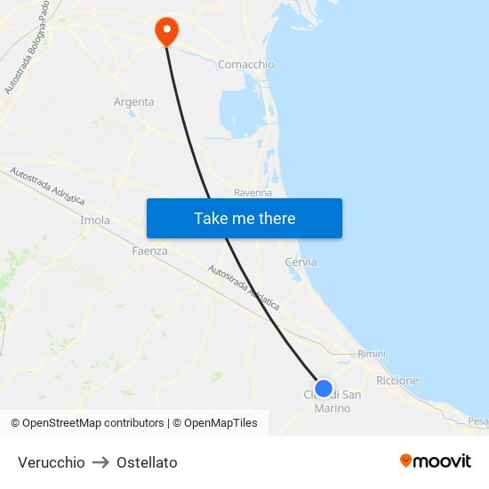 Verucchio to Ostellato map