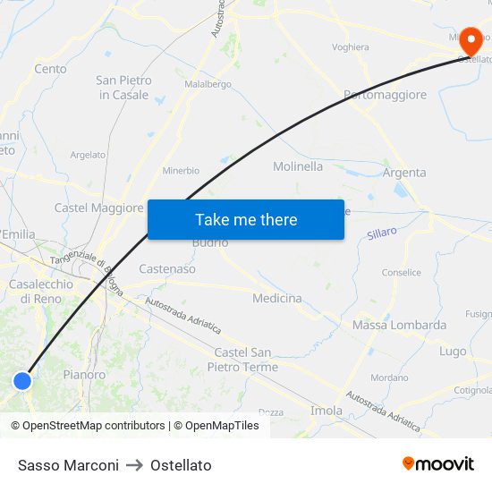 Sasso Marconi to Ostellato map