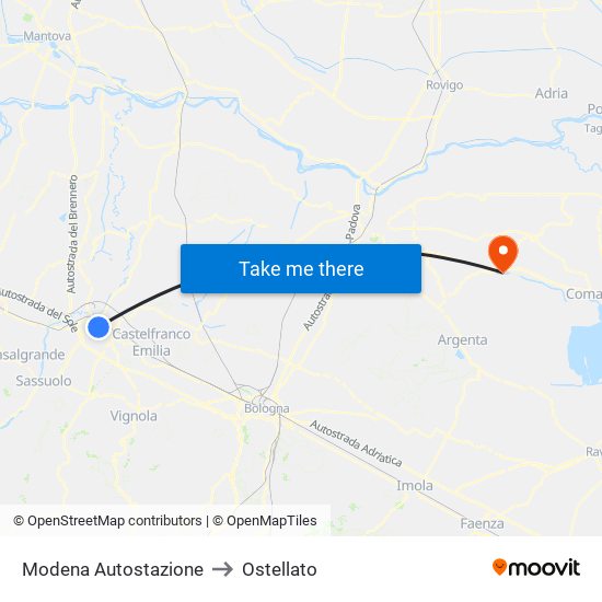 Modena  Autostazione to Ostellato map