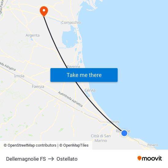 Dellemagnolie FS to Ostellato map