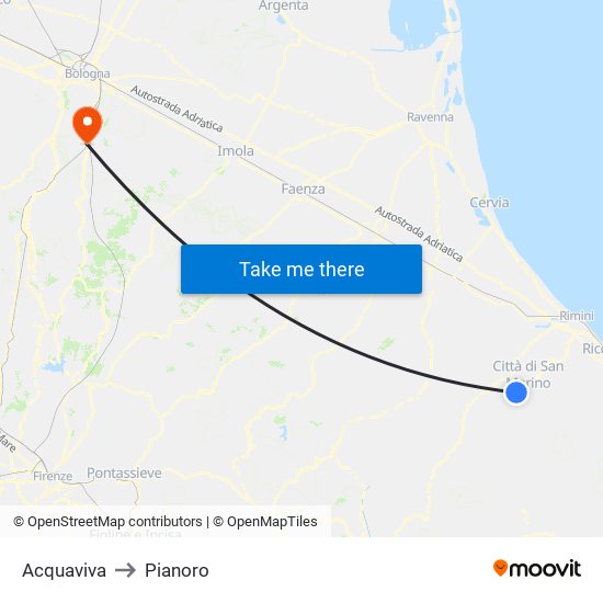 Acquaviva to Pianoro map