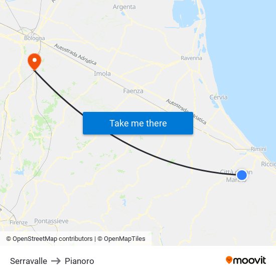 Serravalle to Pianoro map