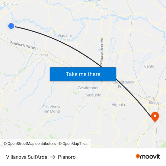 Villanova Sull'Arda to Pianoro map