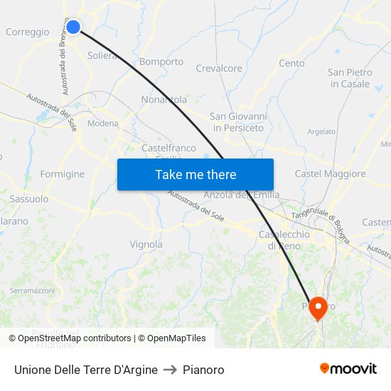 Unione Delle Terre D'Argine to Pianoro map
