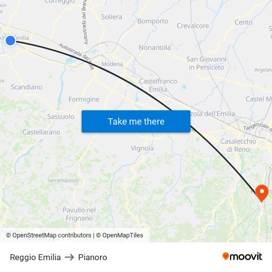 Reggio Emilia to Pianoro map