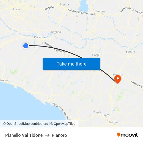 Pianello Val Tidone to Pianoro map