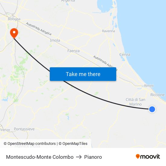 Montescudo-Monte Colombo to Pianoro map