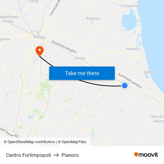 Centro Forlimpopoli to Pianoro map