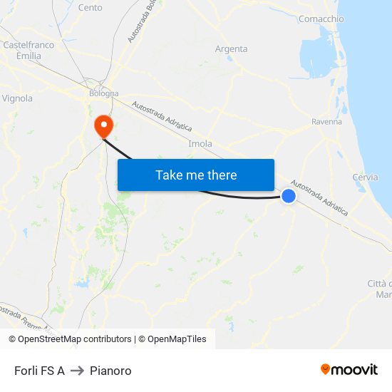 Forli FS A to Pianoro map