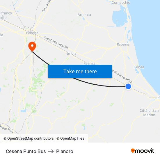 Cesena Punto Bus to Pianoro map