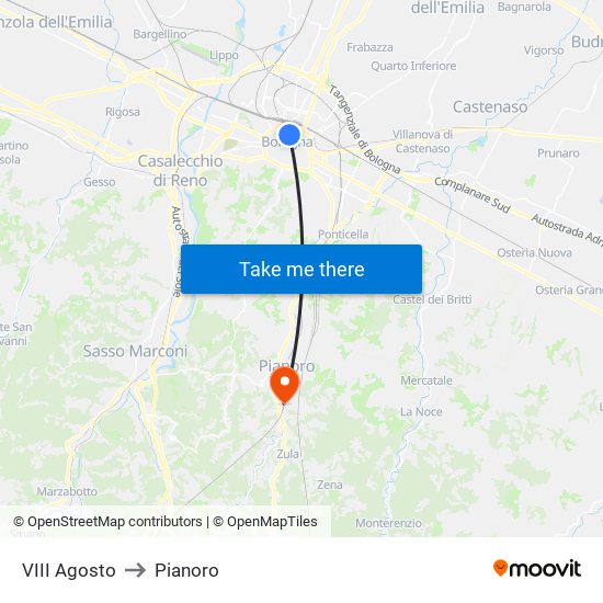 VIII Agosto to Pianoro map