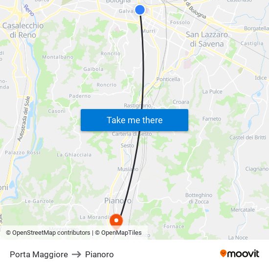 Porta Maggiore to Pianoro map