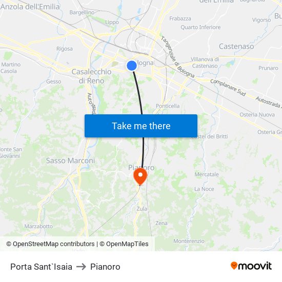 Porta Sant`Isaia to Pianoro map