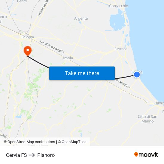 Cervia FS to Pianoro map
