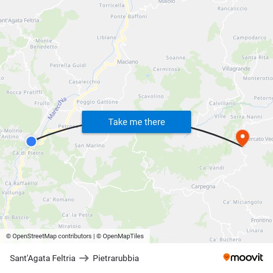 Sant'Agata Feltria to Pietrarubbia map