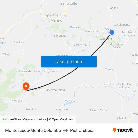 Montescudo-Monte Colombo to Pietrarubbia map