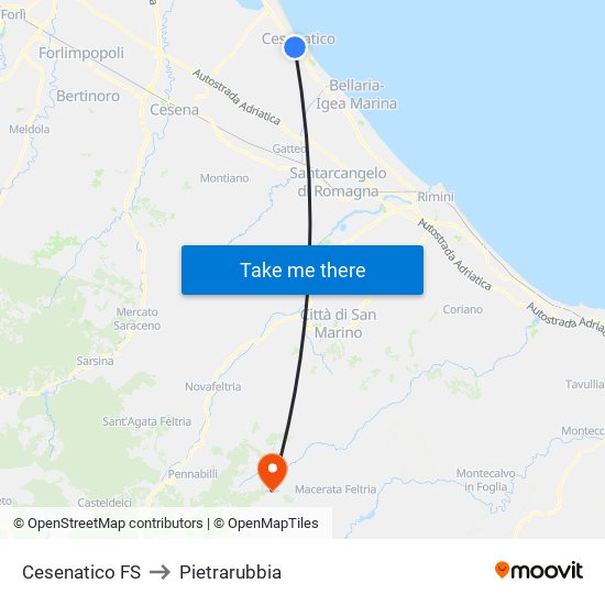 Cesenatico FS to Pietrarubbia map