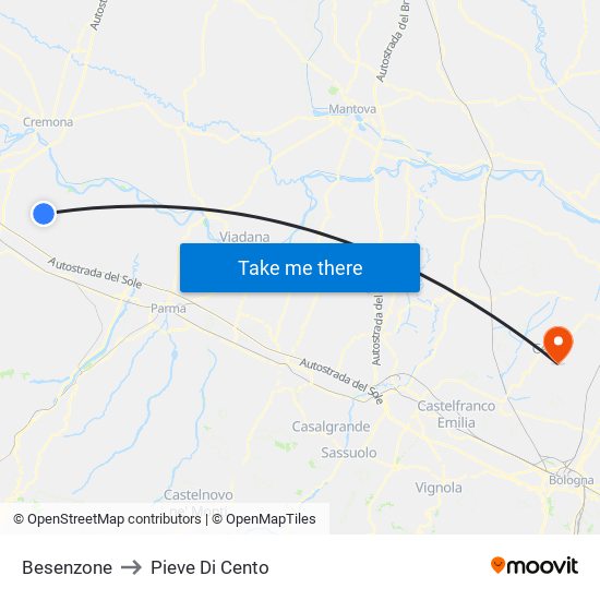 Besenzone to Pieve Di Cento map