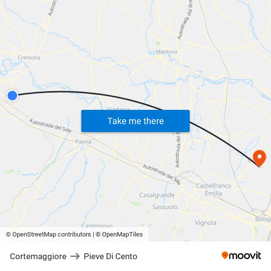 Cortemaggiore to Pieve Di Cento map