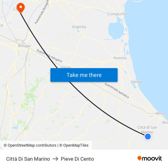 Città Di San Marino to Pieve Di Cento map