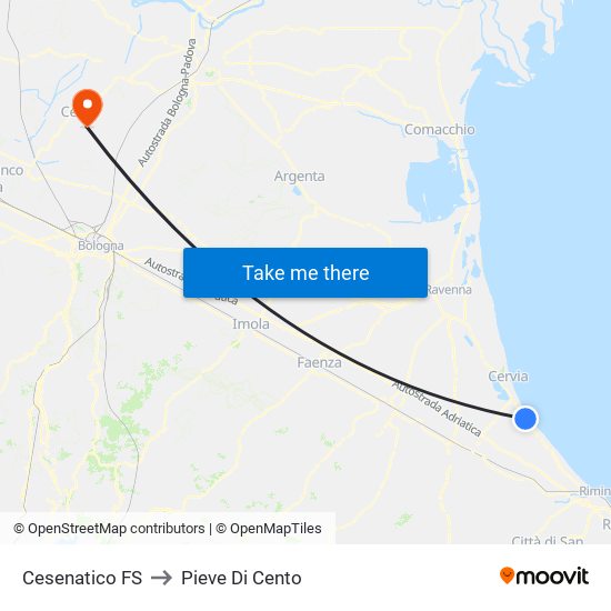 Cesenatico FS to Pieve Di Cento map