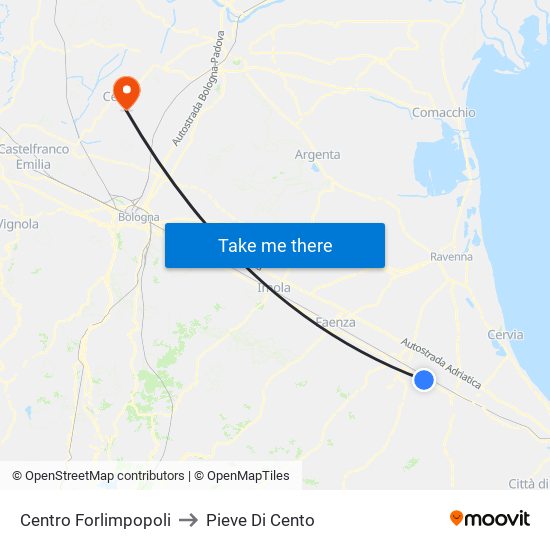 Centro Forlimpopoli to Pieve Di Cento map