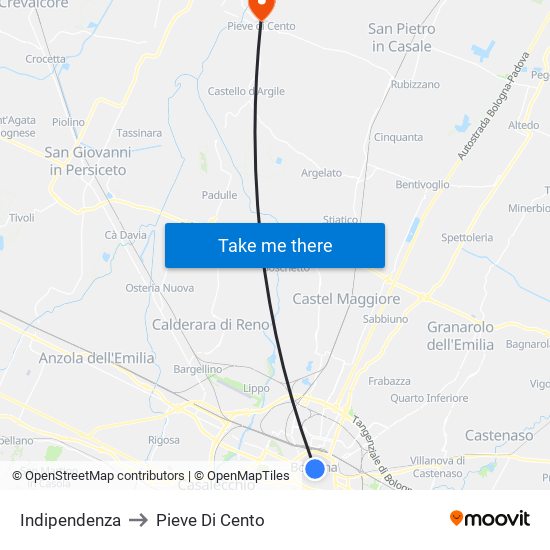 Indipendenza to Pieve Di Cento map