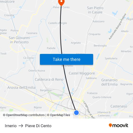 Irnerio to Pieve Di Cento map