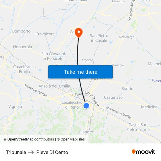 Tribunale to Pieve Di Cento map