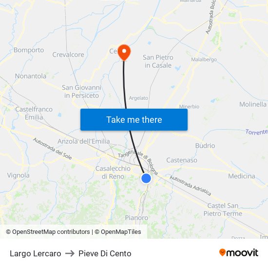 Largo Lercaro to Pieve Di Cento map